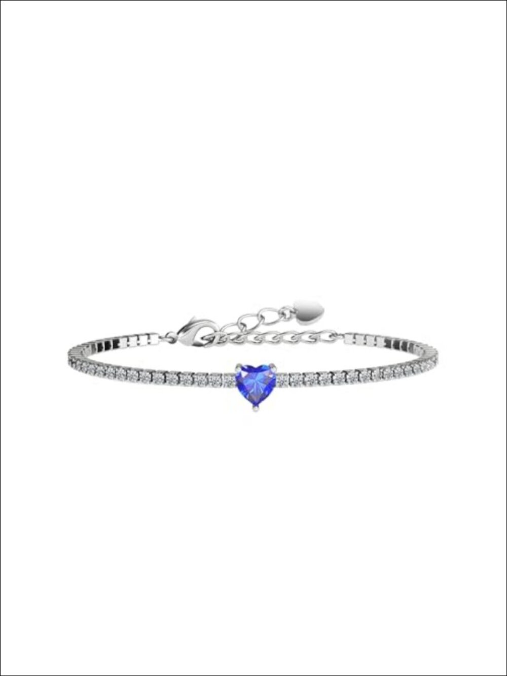 Sterling Silver Heart Birthstone Tennis Bracelet 14K White Gold Plated CZ